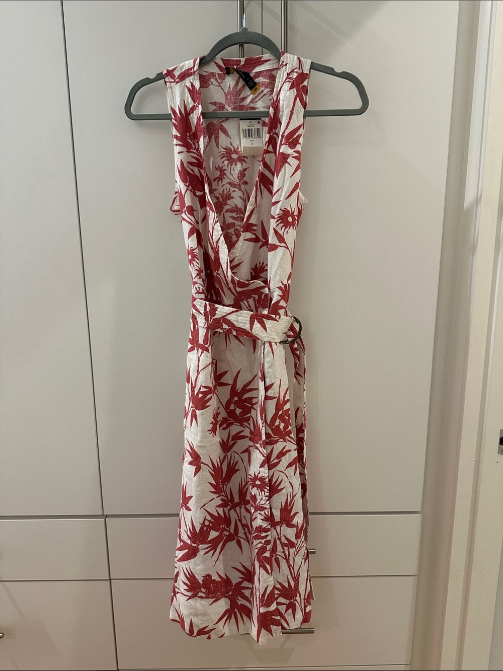 NWT Polo Ralph Lauren Linen Sleeveless Red Floral Wrap Dress